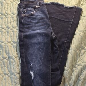 KanCan Dark Wash Distressed Flare Womens 24/1